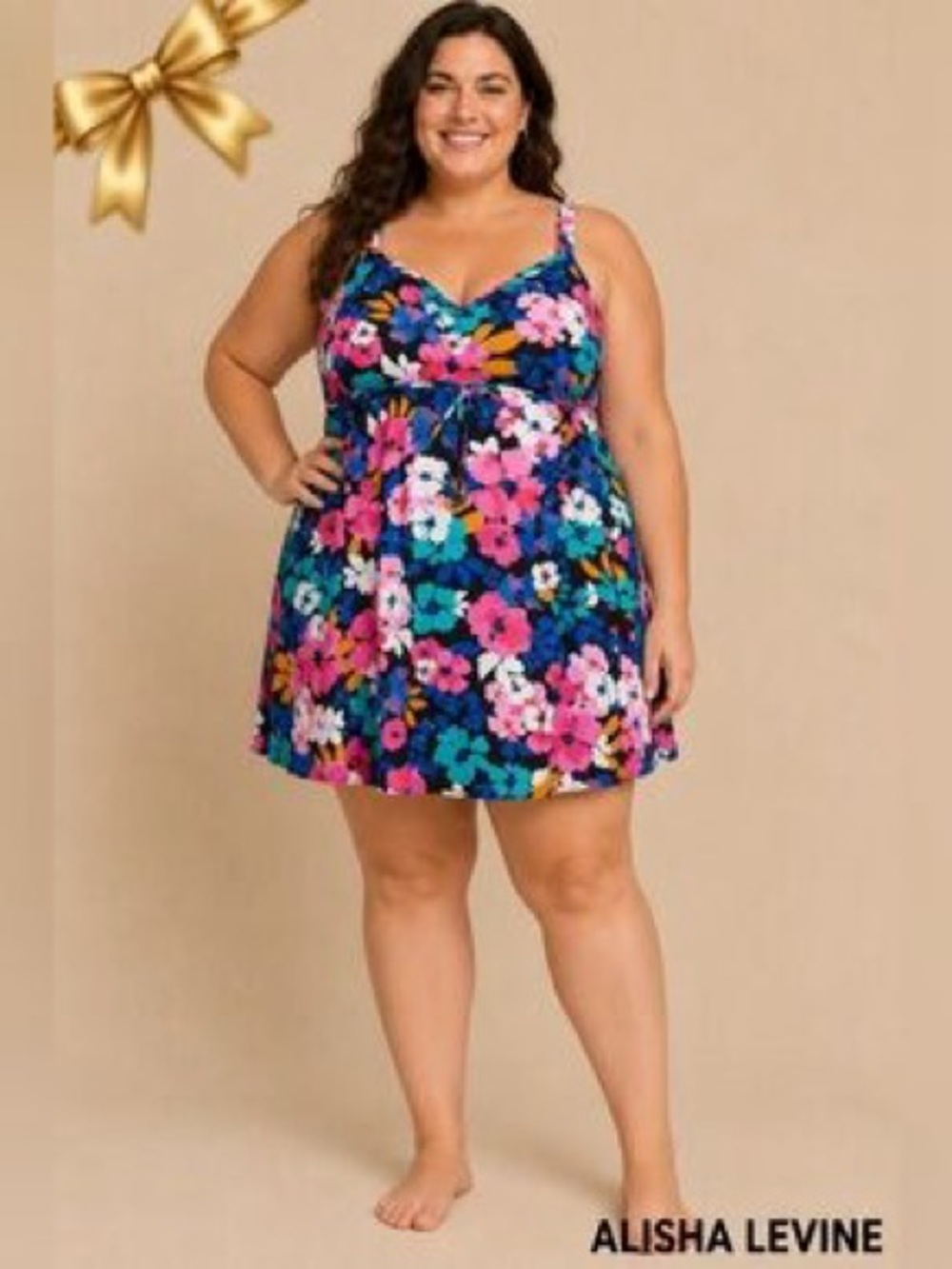 Alisha Levine Swim Dress Padded Bra 1pc Swimsuit US Size 22 Floral